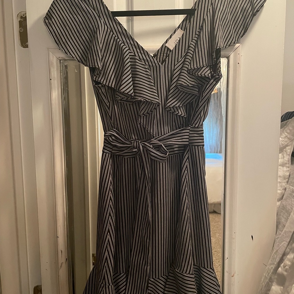 J.O.A Striped Dress with Ruffles